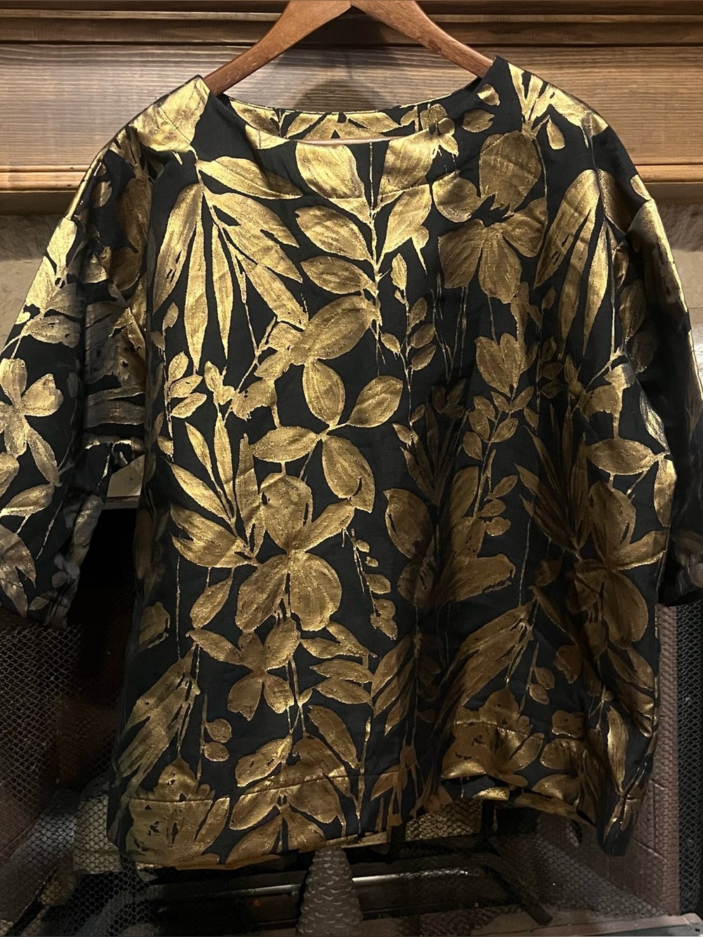 Bryn Walker Yael Top Folie D'Oro Metallic Gold Black Floral Jacquard Lagenlook